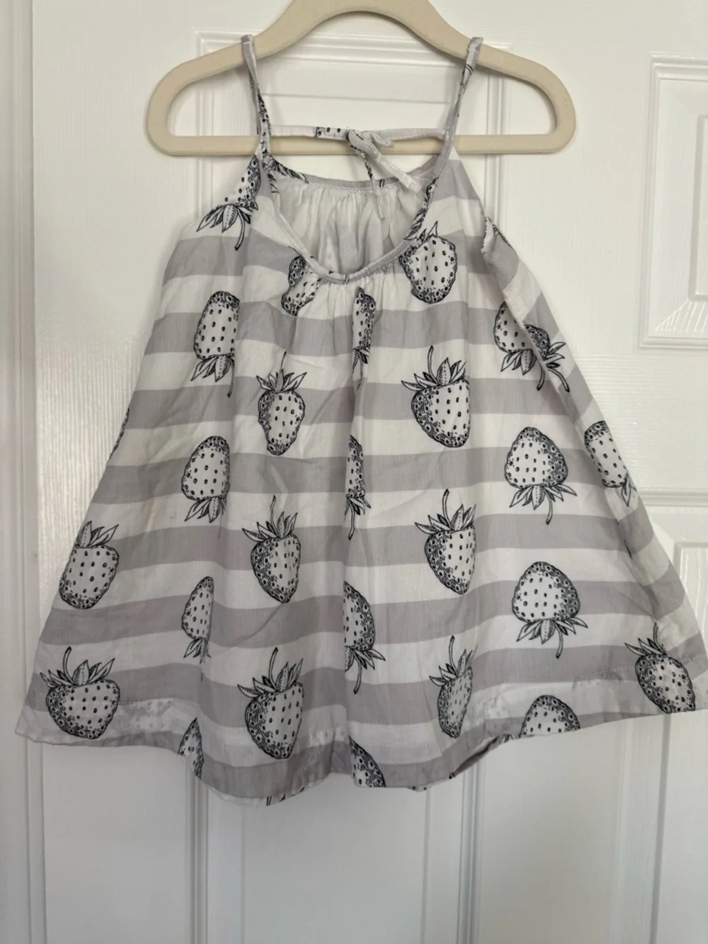 Baby Gap Striped Strawberry Print Sundress - Gray & White